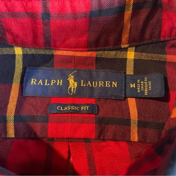 Ralph Lauren classic fit men’s red/black/yellow plaid size medium - Picture 5 of 6